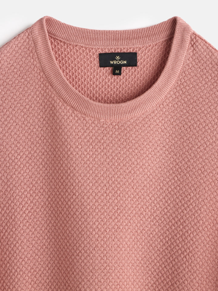 Casual Flat Knit T-Shirt | Pink