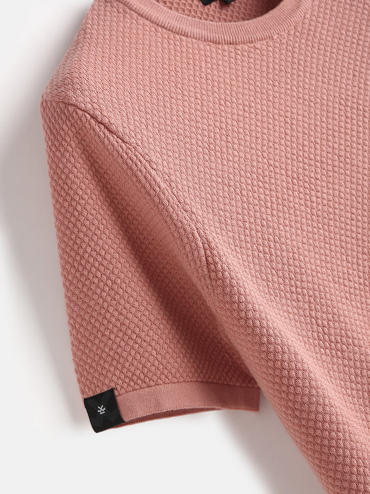 Casual Flat Knit T-Shirt | Pink