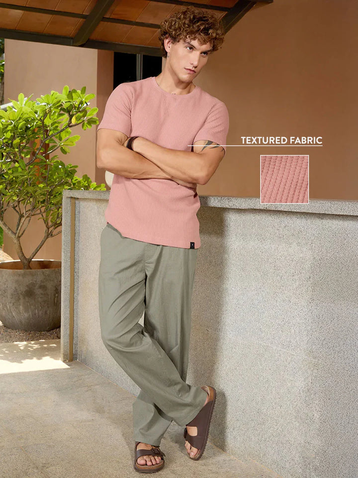 Textured Waffle Knit T-Shirt | Dusty Pink