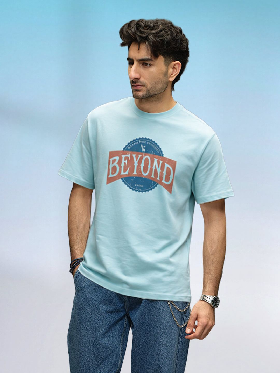 Retro Graphic Printed T-Shirt | Light Blue