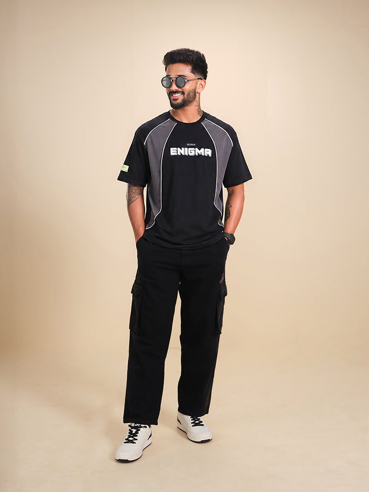 Casual Men Sporty Look Oversized Fit Tee With Print | Black