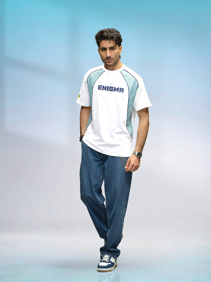 Casual Men Sporty Look Oversized Fit Tee With Print | White