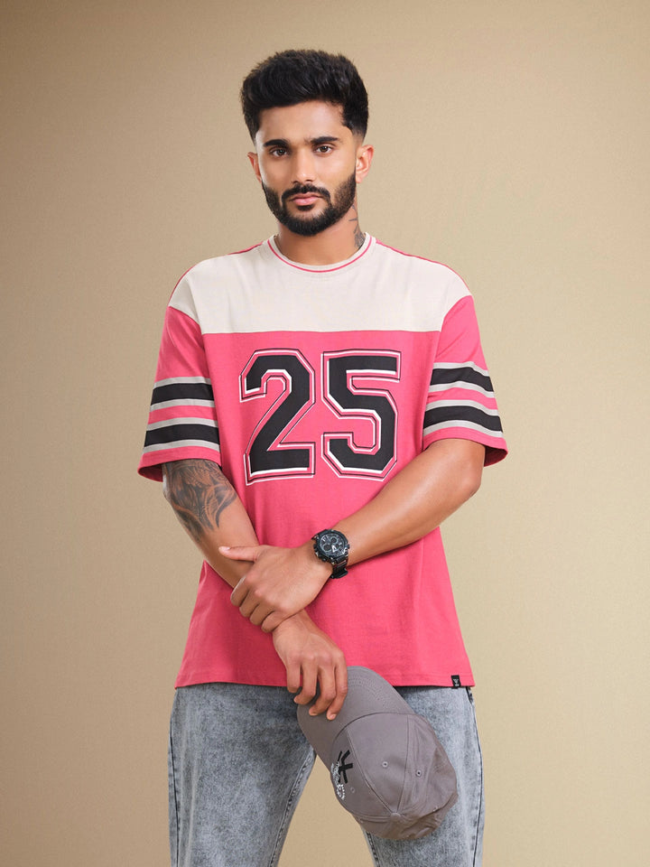 Men’s Colorblock Varsity Graphic Oversized Fit T-Shirt | Red