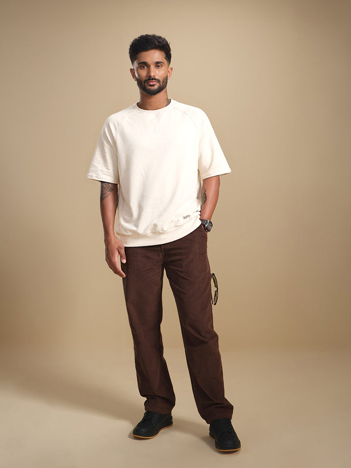 Solid Oversized Crew Neck T-shirt | Beige