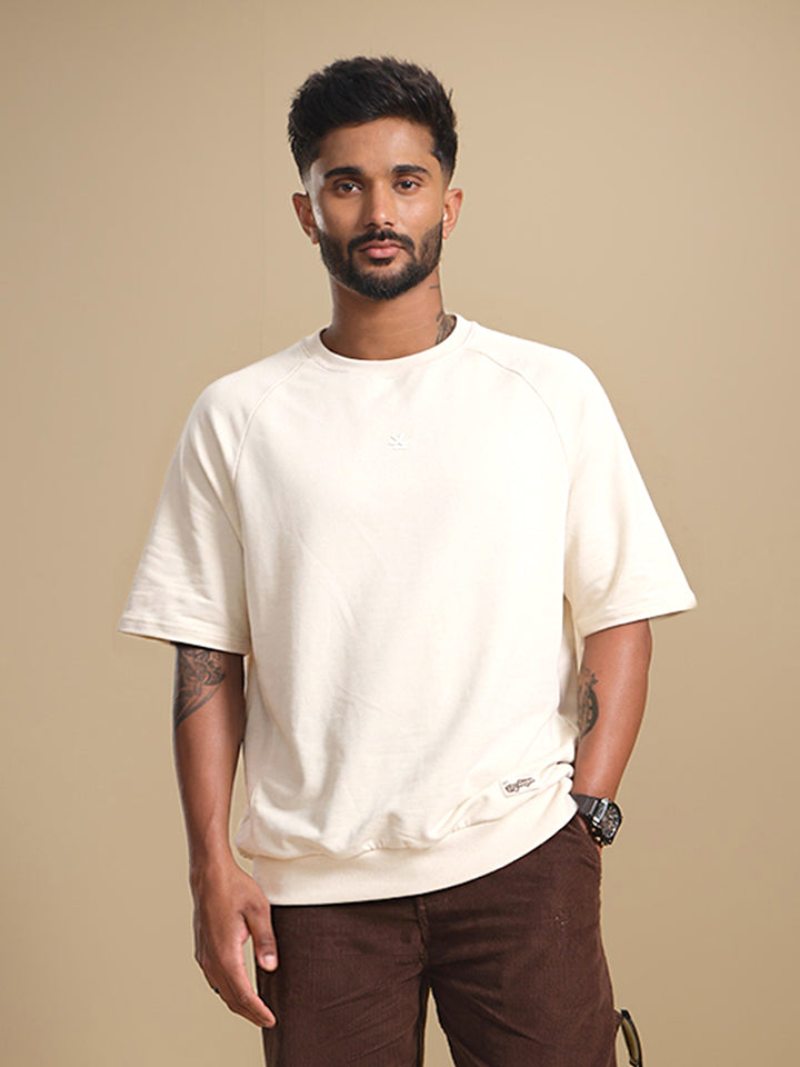 Solid Oversized Crew Neck T-shirt | Beige