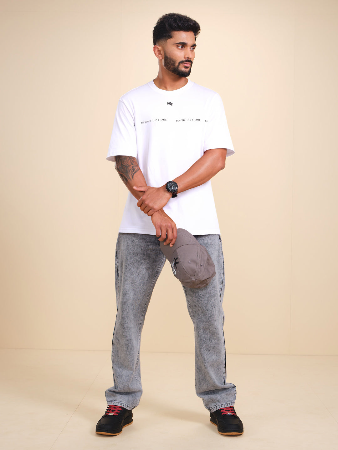 Placement Printed Oversized T-Shirt | White
