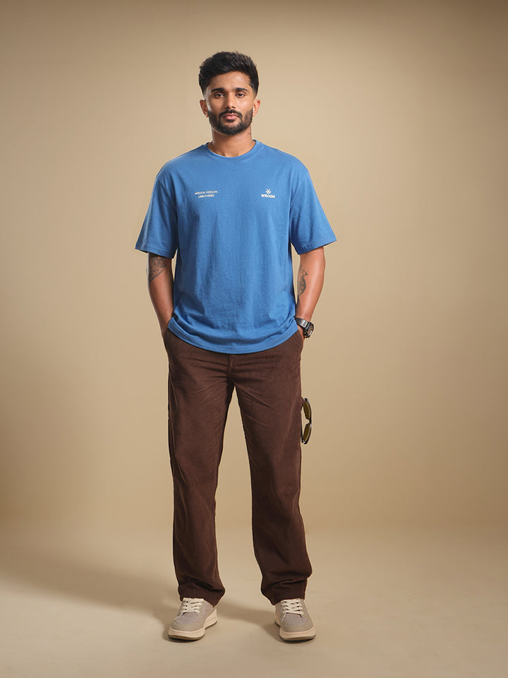 Oversized Crew Neck T-Shirt With Hd Print | Blue