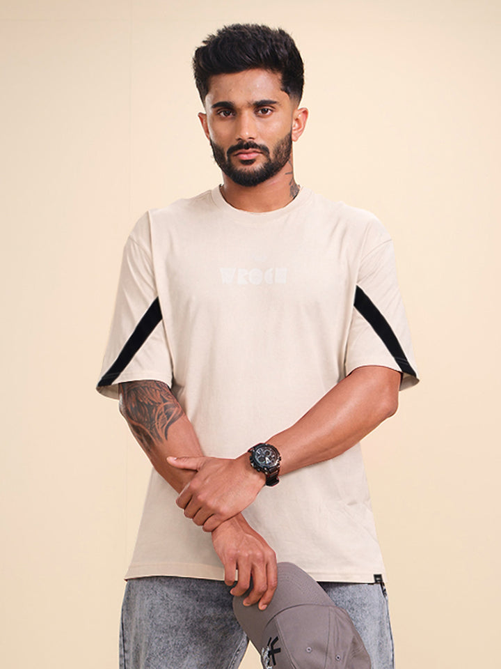 Placement Printed Oversized T-Shirt | Beige