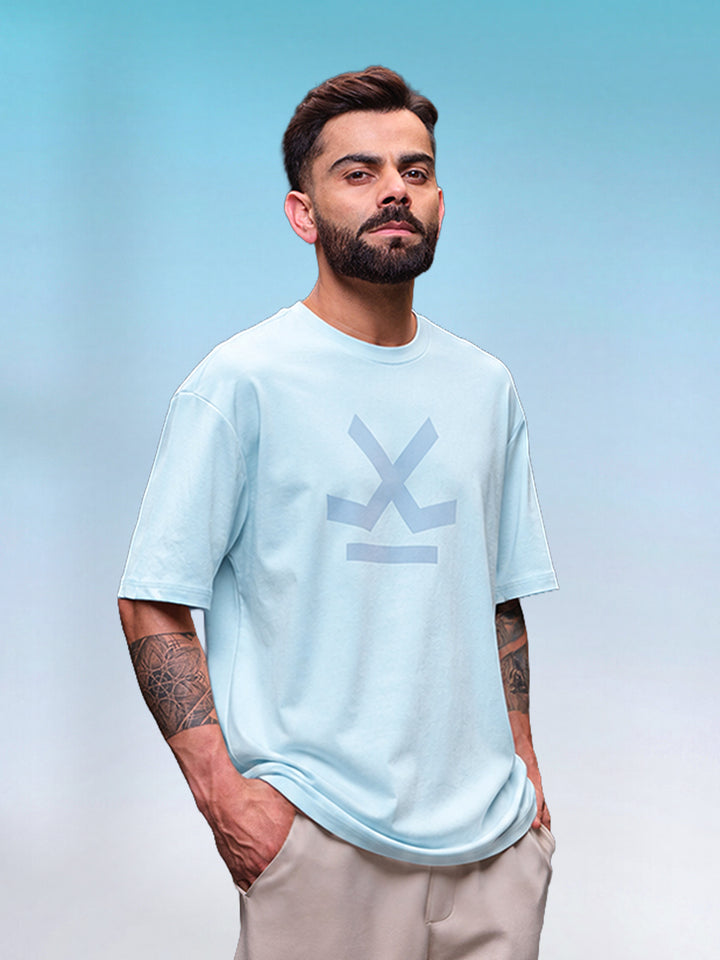 Wrogn Logo Raw-Edged Tee | Light Blue