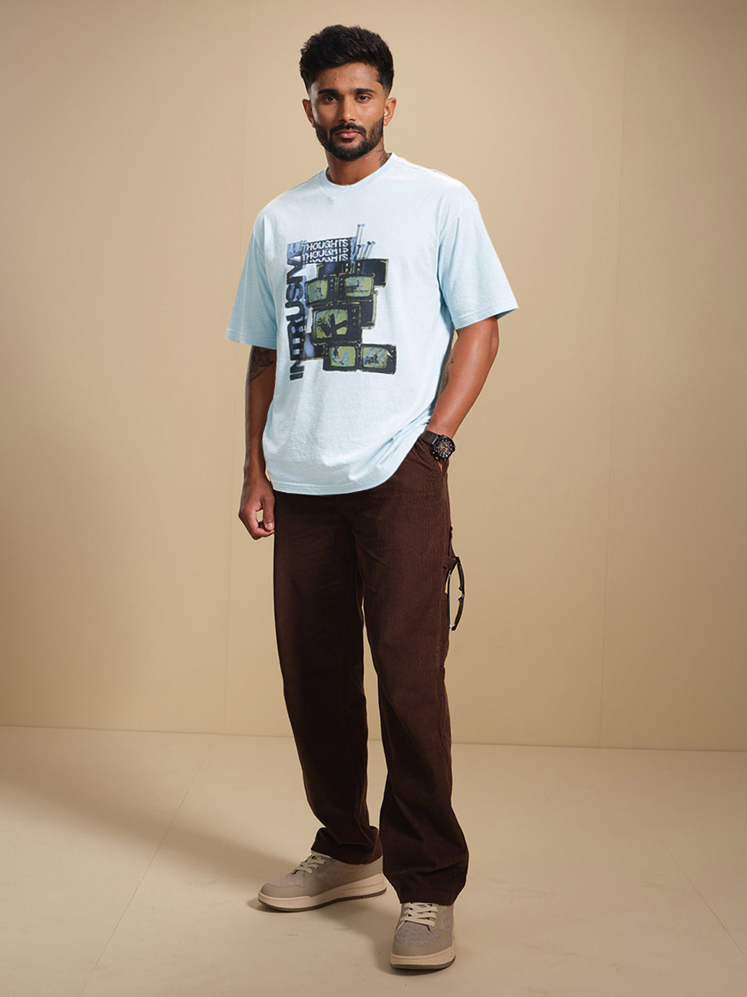 Retro Tv Graphic Printed Oversized Fit Tshirt | Light Blue