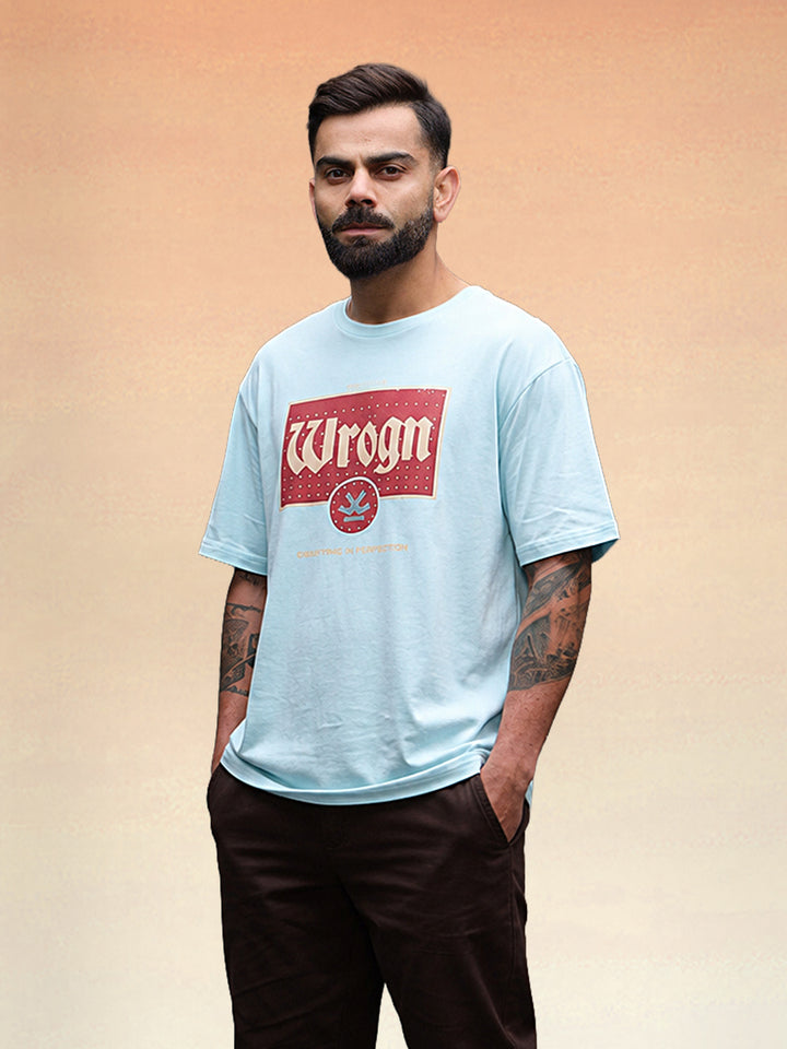 Retro Inspired Graphic Printed Oversized Fit T-shirt | Light Blue