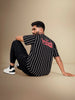 Striped Oversized Fit T-shirt With Puff Print | Black