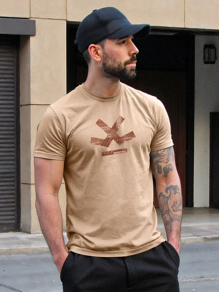 Flock Printed Slim Fit T-Shirt | Beige