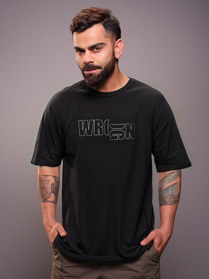 Embroidered Solid Oversized T-Shirt | Black