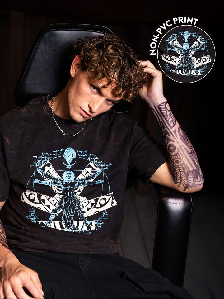 Wrogn X Aliens - The Vitruvian Man | Black T-Shirt