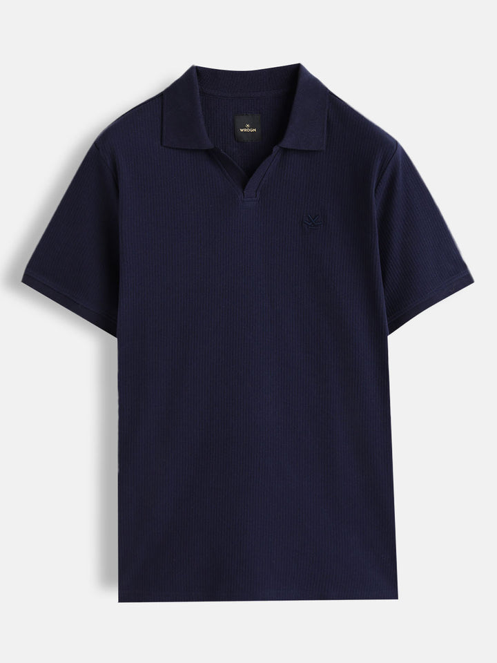 Solid Textured Slim Fit Polo T-Shirt  | Navy Blue