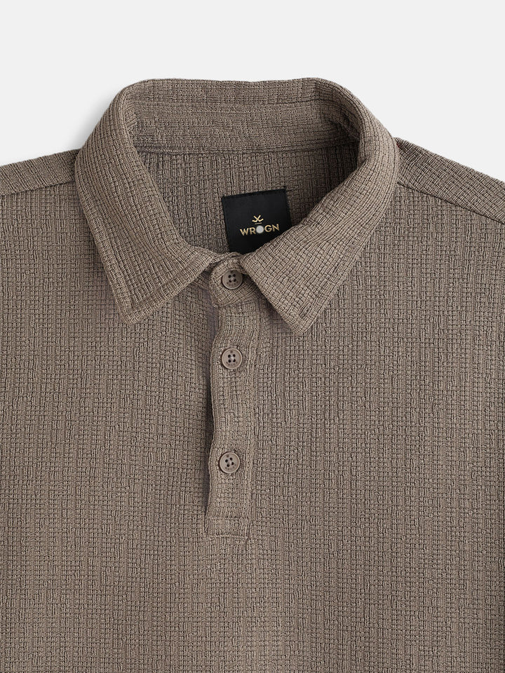 Textured Jacquard Self Design Polo In Slim Fit  |  Khaki