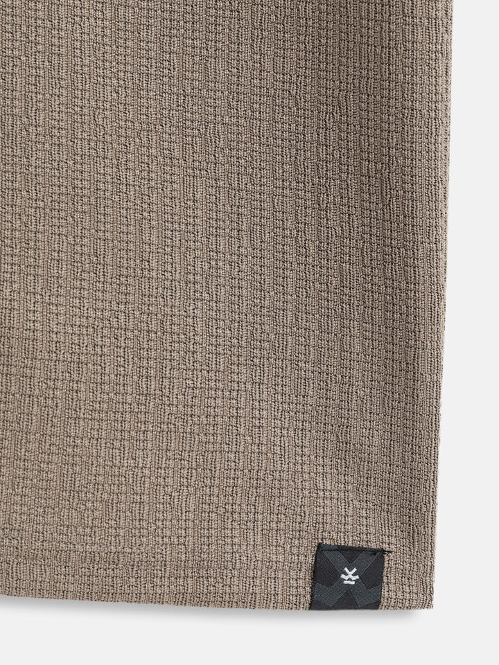 Textured Jacquard Self Design Polo In Slim Fit  |  Khaki