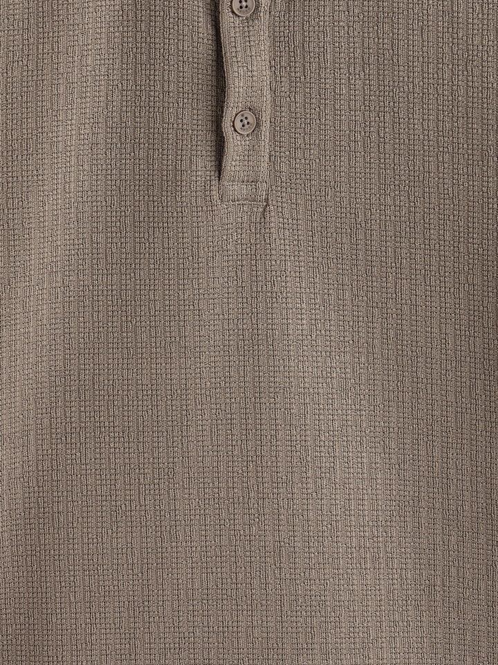 Textured Jacquard Self Design Polo In Slim Fit  |  Khaki
