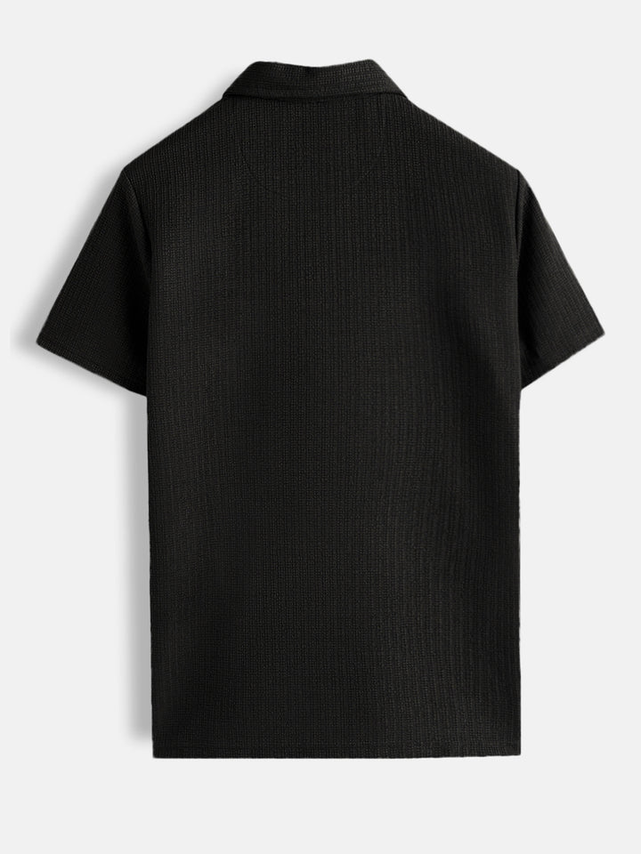 Jacquard Textured Knit Polo In Slim Fit  |  Black