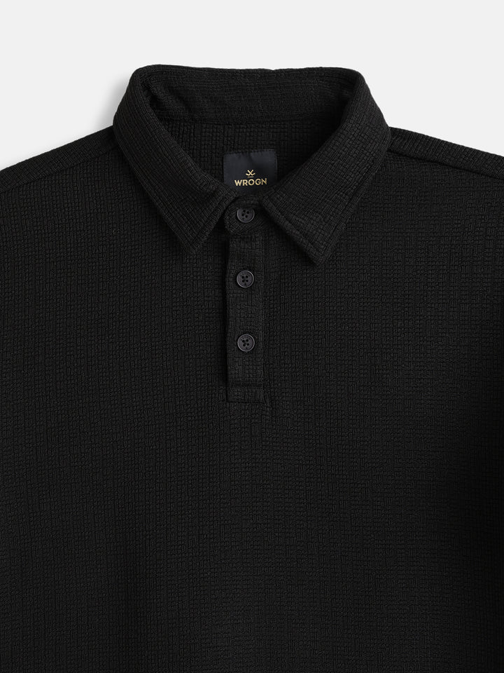 Jacquard Textured Knit Polo In Slim Fit  |  Black
