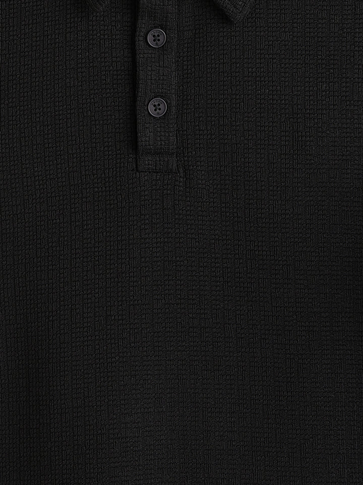 Jacquard Textured Knit Polo In Slim Fit  |  Black
