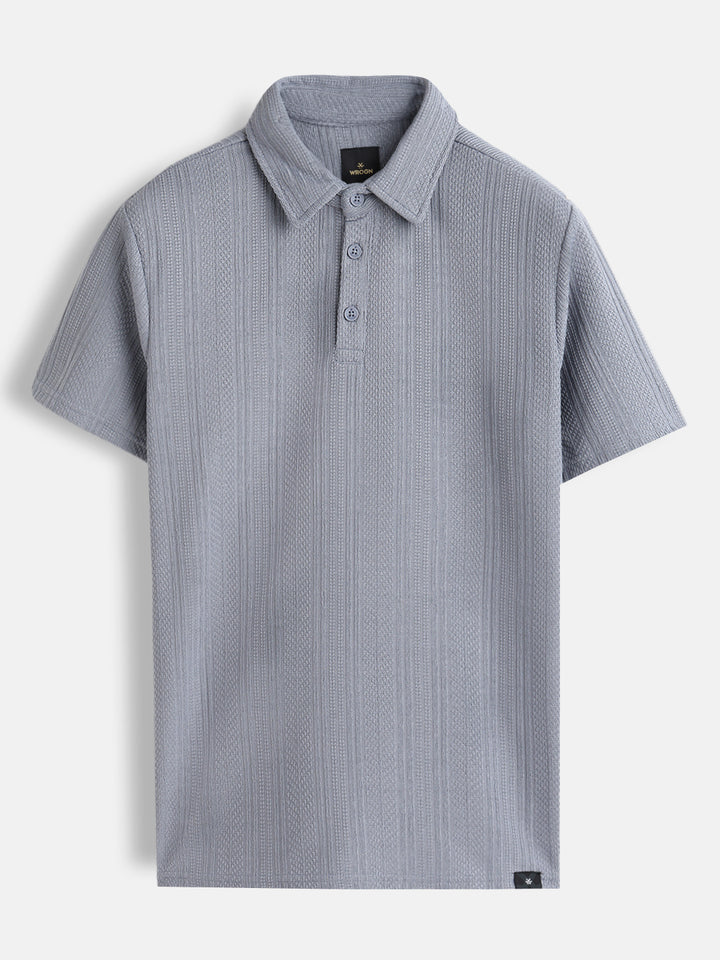 Jacquard Textured Knit Polo In Slim Fit  |  Grey