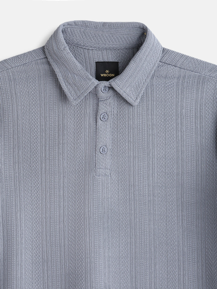 Jacquard Textured Knit Polo In Slim Fit  |  Grey