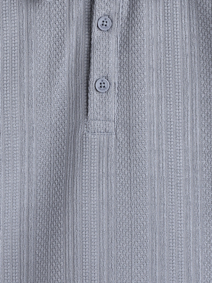 Jacquard Textured Knit Polo In Slim Fit  |  Grey