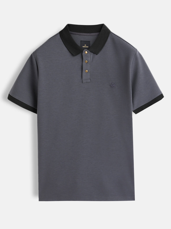 Men Slim Fit Polo Collar T-Shirt With Contrast Collar | Dark Grey