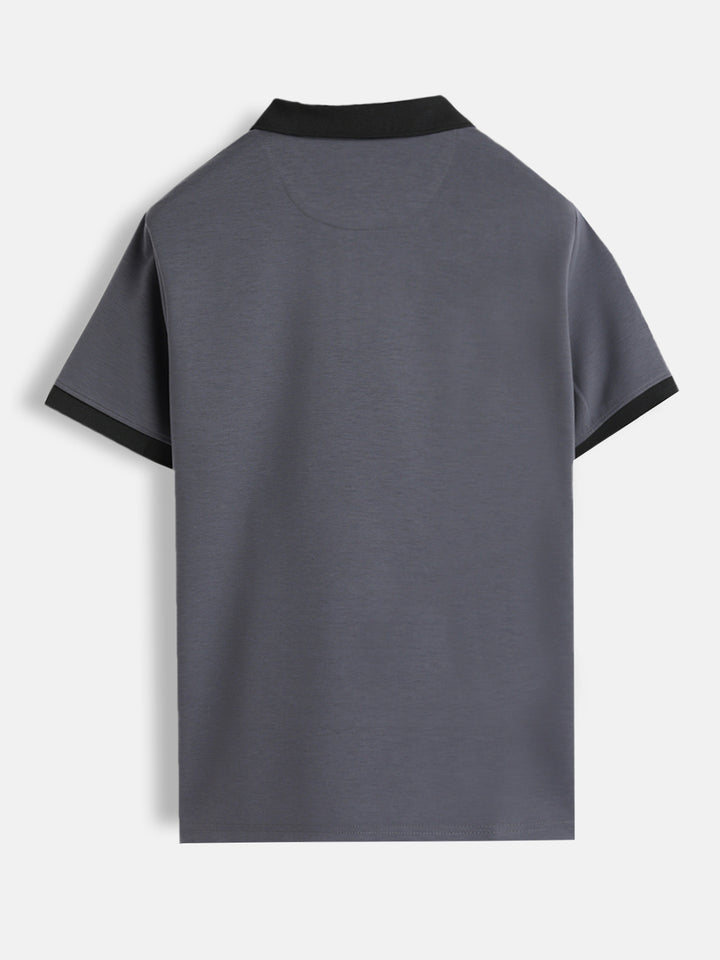 Men Slim Fit Polo Collar T-Shirt With Contrast Collar | Dark Grey
