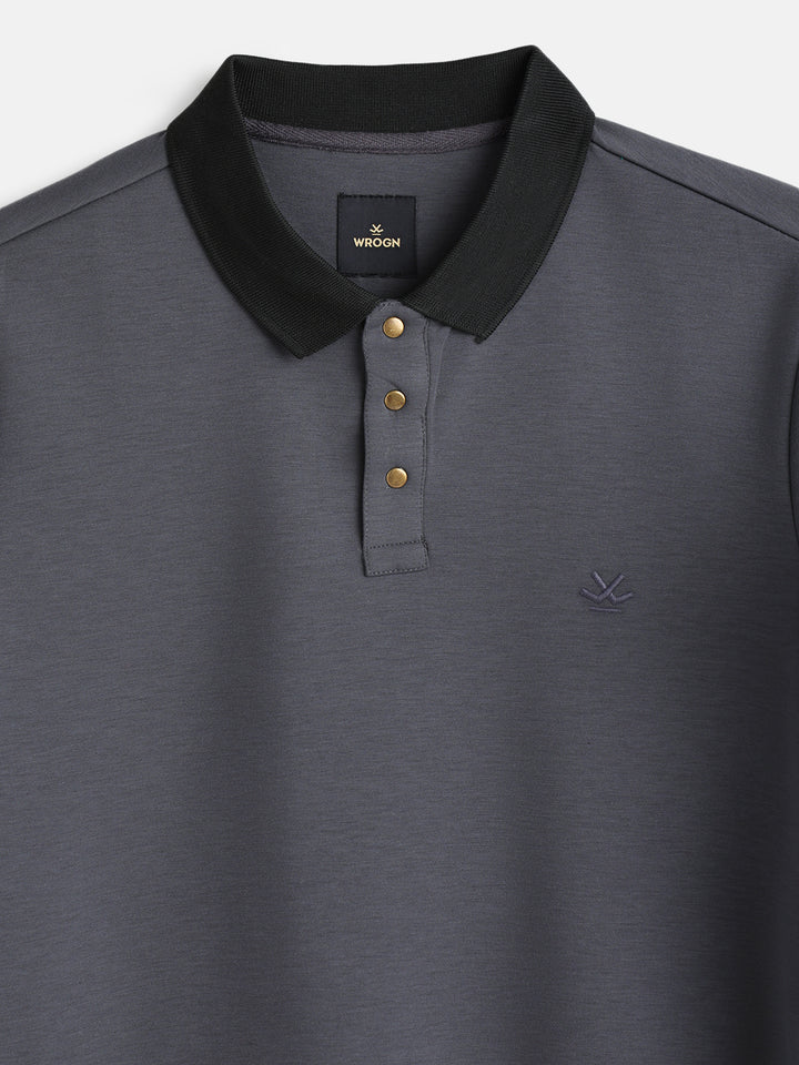 Men Slim Fit Polo Collar T-Shirt With Contrast Collar | Dark Grey