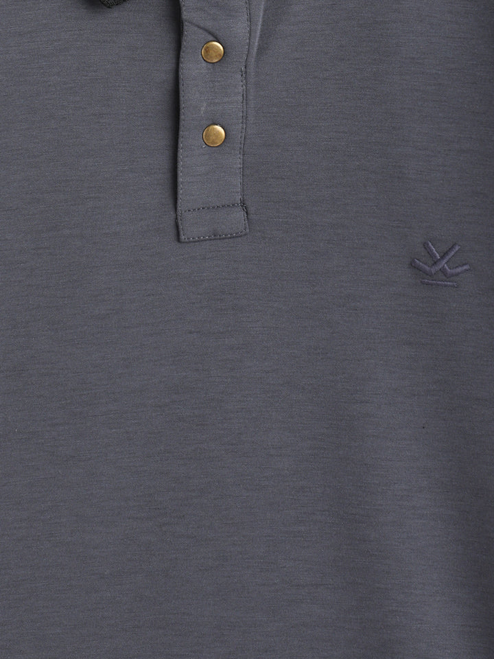 Men Slim Fit Polo Collar T-Shirt With Contrast Collar | Dark Grey