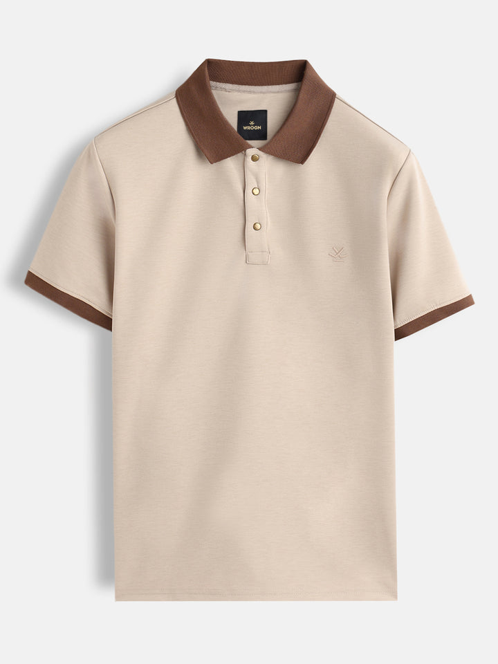 Men Slim Fit Polo Collar T-Shirt With Contrast Collar | Beige