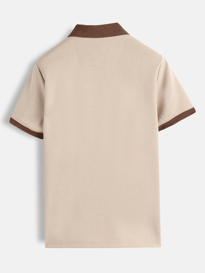 Men Slim Fit Polo Collar T-Shirt With Contrast Collar | Beige