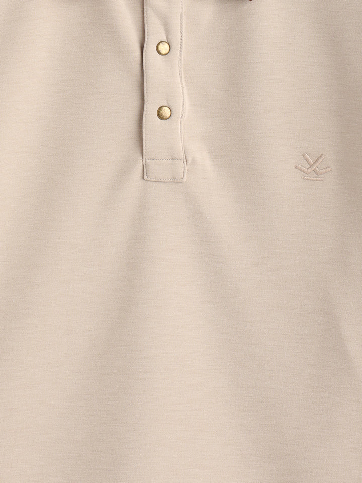 Men Slim Fit Polo Collar T-Shirt With Contrast Collar | Beige