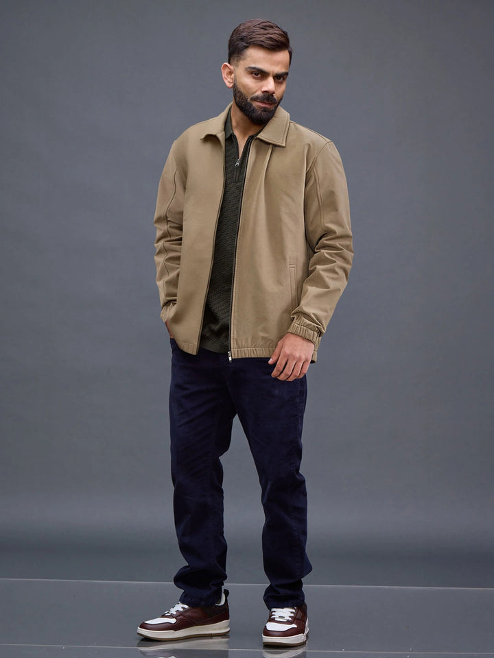 Men's Neutral-Tone Casual Zip Jacket | Beige