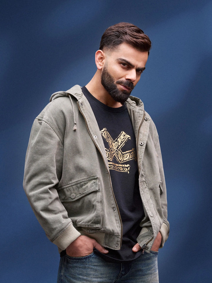 men's casual oversized crop fit front zipper hooded jacket | Olive