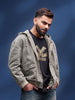 men's casual oversized crop fit front zipper hooded jacket | Olive