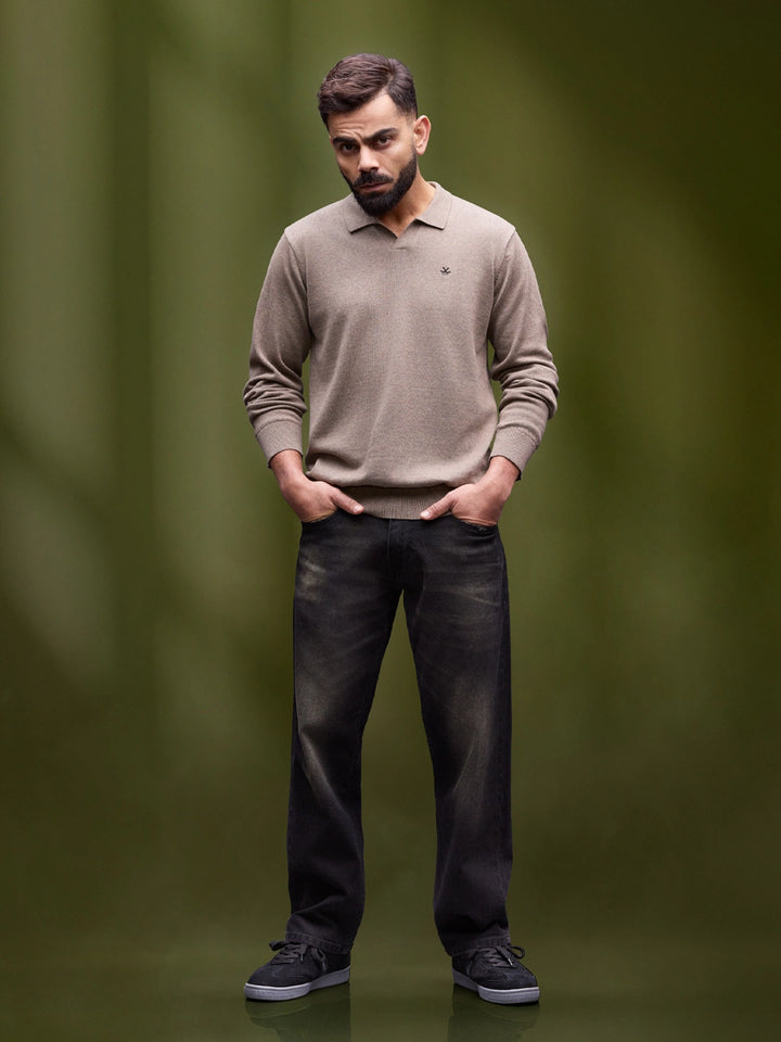 Premium Flat Knit Johnny Collar Polo T-Shirt | Brown