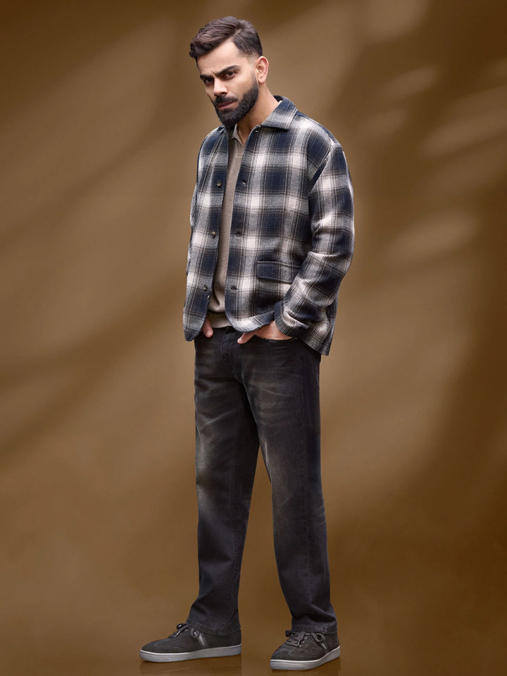 Men's Casual Regualr Fit Checkered Pattern Shacket | Black