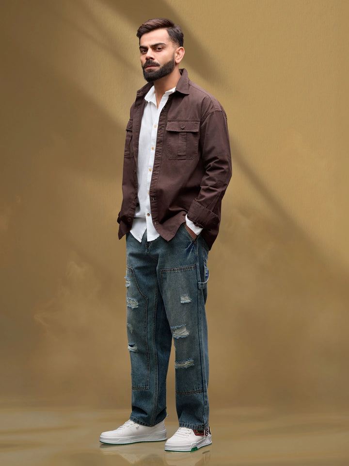 Solid Heavy Fade Loose Fit Jeans | Blue