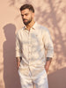 Solid Linen Blend Slim Fit Shirt | Beige