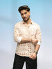 Corduroy Geometric Printed Shirt In Slim Fit | Beige
