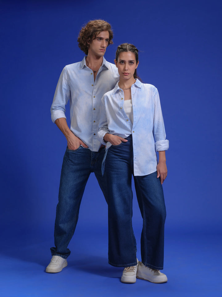 Corduroy Lenticular Stripe Print Shirt | White