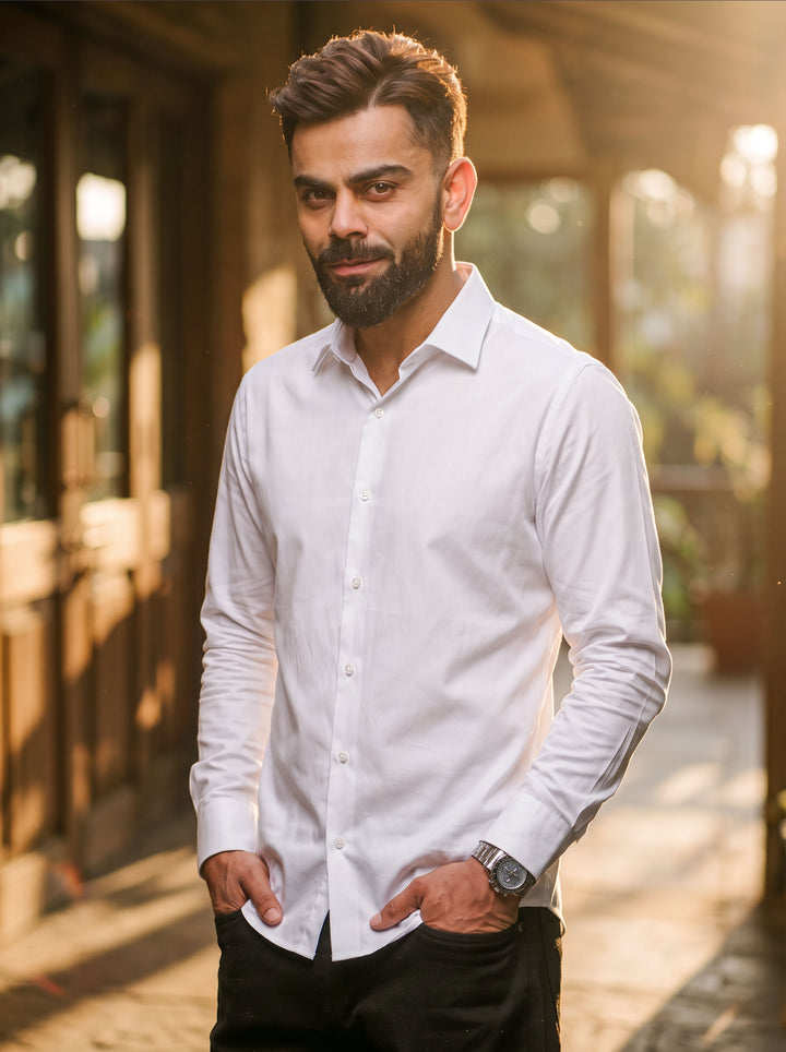 Solid Slim Fit Full Sleeve Shirt  | White