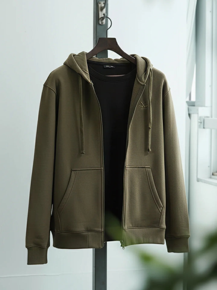 Men's Solid Zip-Up Hoodie Sweatshirt | Olive – Wrogn