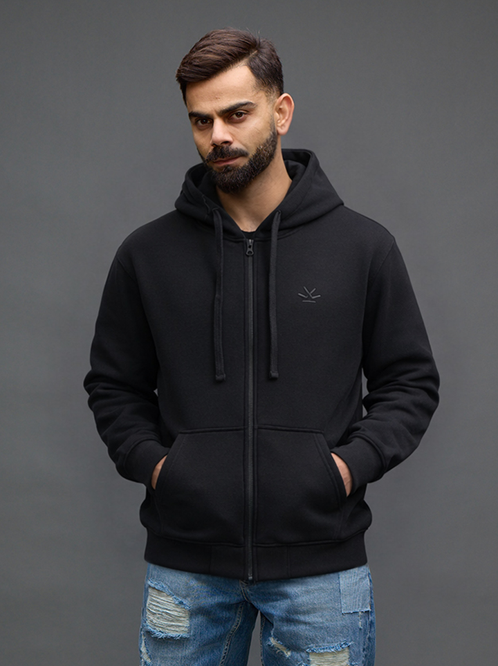 Men's Solid Zip-Up Hoodie Sweatshirt  | Black