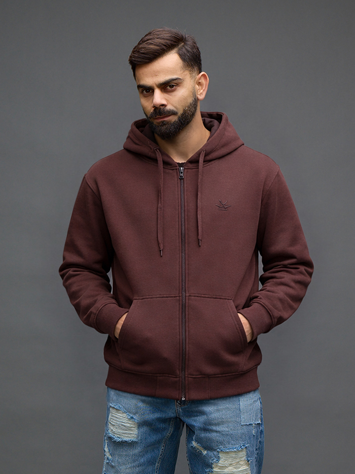 Men's Solid Zip-Up Hoodie Sweatshirt | Java