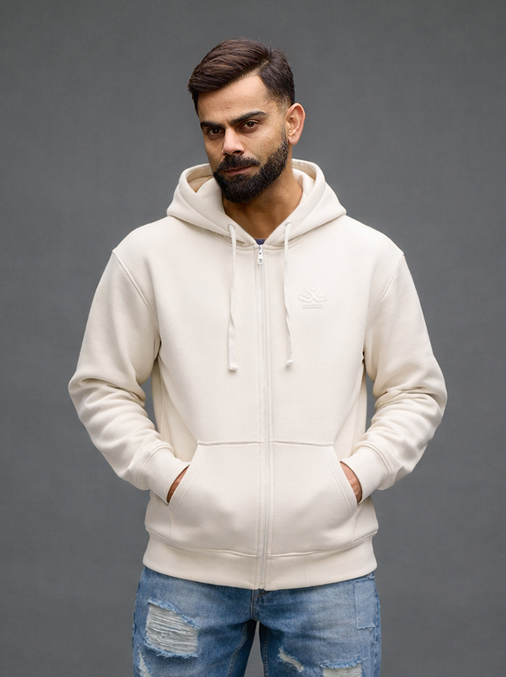 Men’s Solid Zip-Up Hoodie Sweatshirt | Tapioca